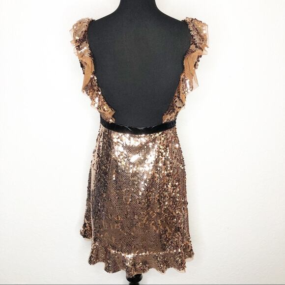 Free People copper bronze sequin open back dress size 4 - Picture 3 of 16